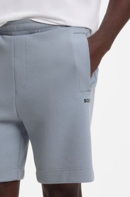 Logo-embroidered shorts in cotton-blend pique jersey, Dark Grey