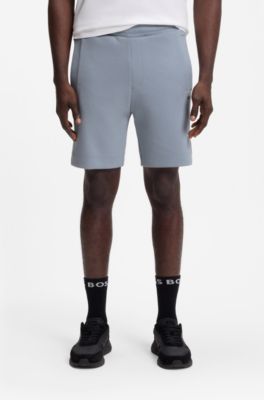 Logo-embroidered shorts in cotton-blend pique jersey, Dark Grey
