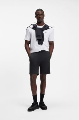 Logo-embroidered shorts in cotton-blend pique jersey, Dark Blue