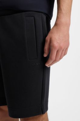 Logo-embroidered shorts in cotton-blend pique jersey, Dark Blue