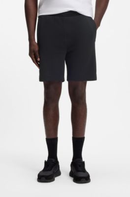 Short en jersey piqu&eacute; de coton m&eacute;lang&eacute; avec logo brod&eacute;, Bleu fonc&eacute;