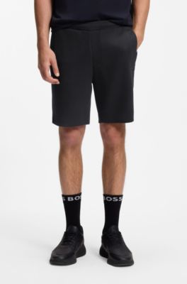 Logo-embroidered shorts in cotton-blend pique jersey, Dark Blue