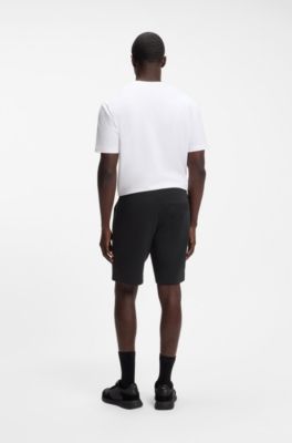 Logo-embroidered shorts in cotton-blend pique jersey, Dark Blue