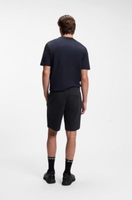 Logo-embroidered shorts in cotton-blend pique jersey, Dark Blue