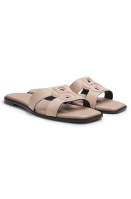 Suede slides with stitched Double B monogram, Pink