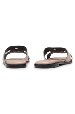 Suede slides with stitched Double B monogram, Pink