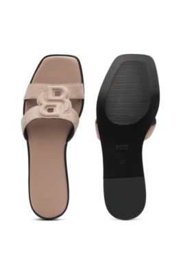 Suede slides with stitched Double B monogram, Pink