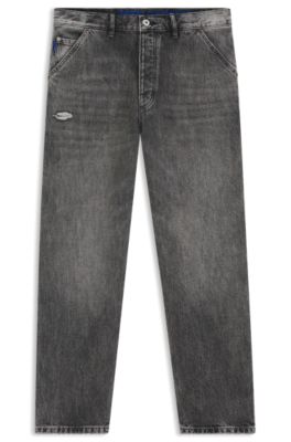 Jean Baggy noir &agrave; d&eacute;tails de charpentier, Gris