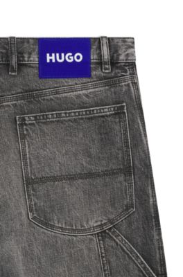 Jean Baggy noir &agrave; d&eacute;tails de charpentier, Gris