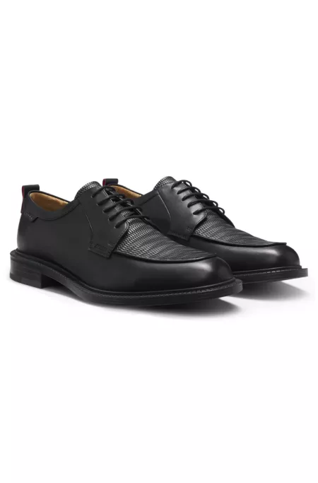 Derby shoes in leather with straw-print vamp