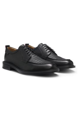 Derby shoes in leather with straw-print vamp, Black