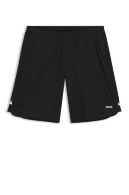 Active Stretch-fabric shorts with mesh pocket bags, Black