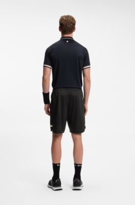Active Stretch-fabric shorts with mesh pocket bags, Black