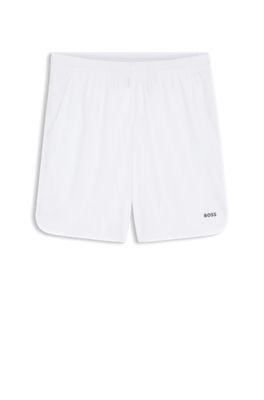 Active Stretch-fabric shorts with mesh pocket bags, White