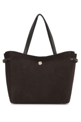 Cabas en cuir su&eacute;d&eacute; avec bordure &agrave; monogramme Double B, Marron fonc&eacute;