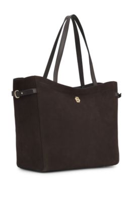 Cabas en cuir su&eacute;d&eacute; avec bordure &agrave; monogramme Double B, Marron fonc&eacute;