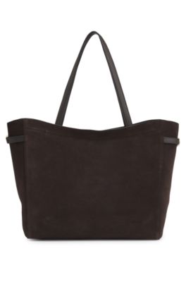 Cabas en cuir su&eacute;d&eacute; avec bordure &agrave; monogramme Double B, Marron fonc&eacute;