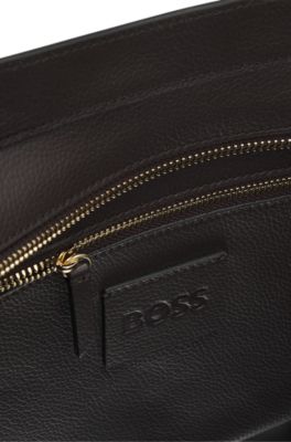 Cabas en cuir su&eacute;d&eacute; avec bordure &agrave; monogramme Double B, Marron fonc&eacute;