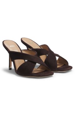 Sandalias de ante con tiras cruzadas, Marr&oacute;n oscuro