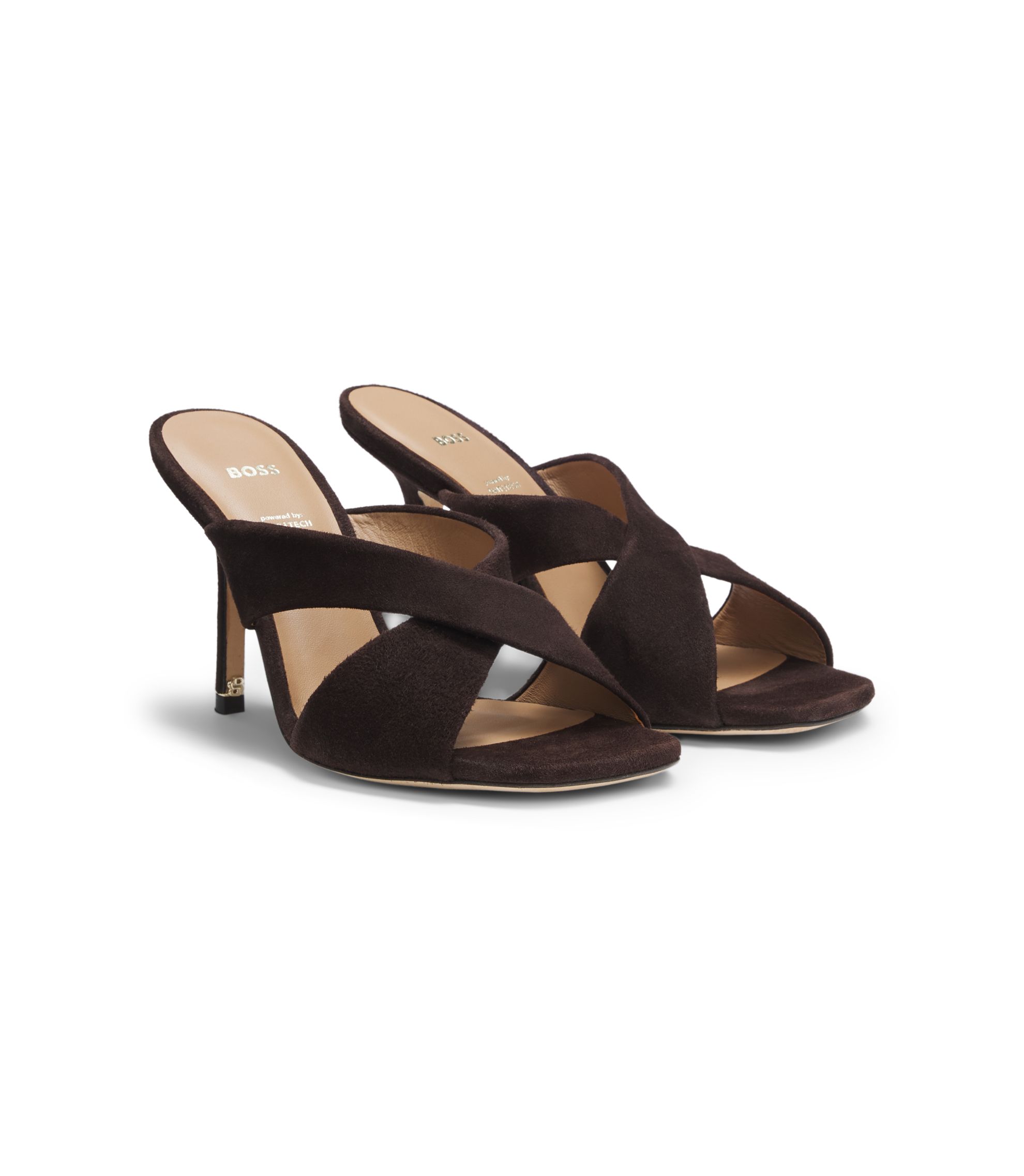 BOSS - Suede sandals with crossover straps - Dark Brown