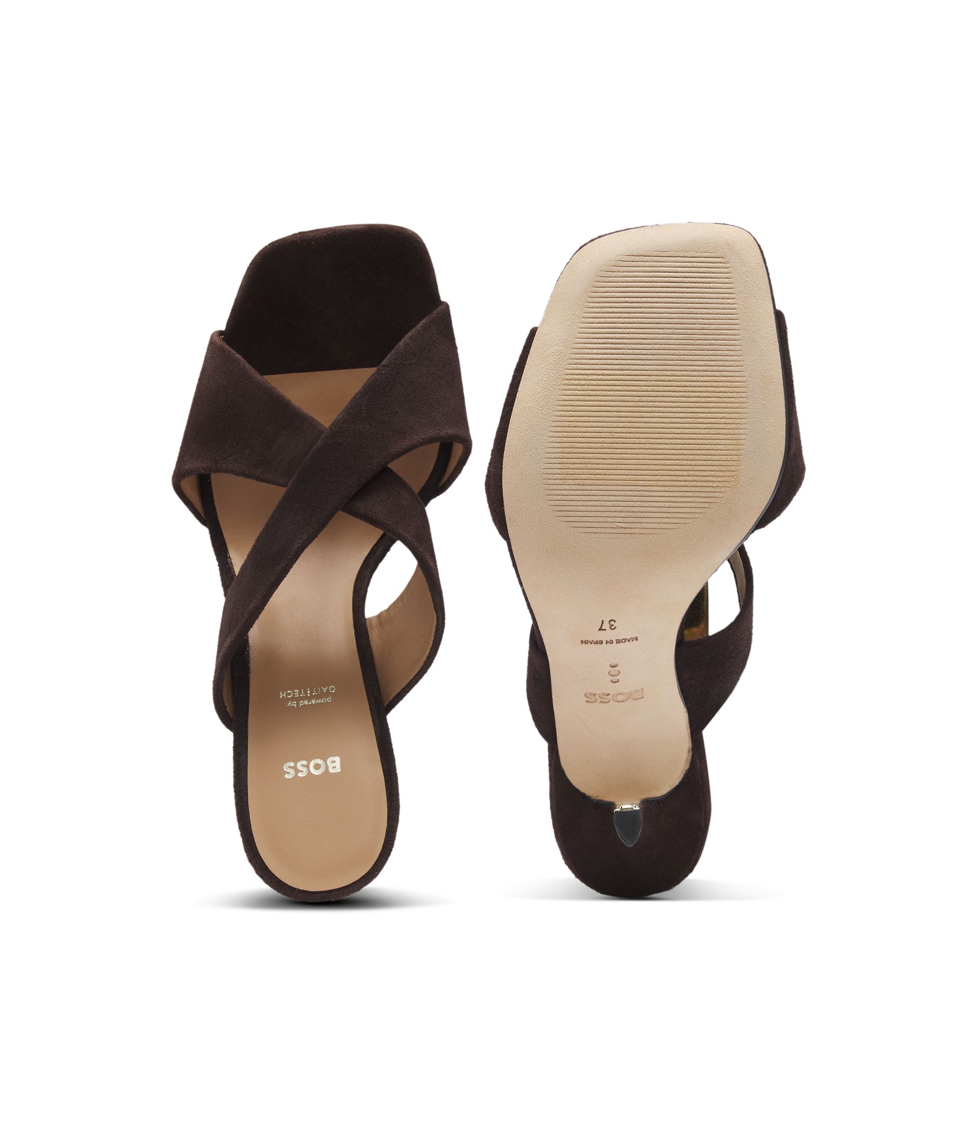 BOSS - Suede sandals with crossover straps - Dark Brown