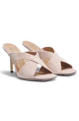 Suede sandals with crossover straps, Pink