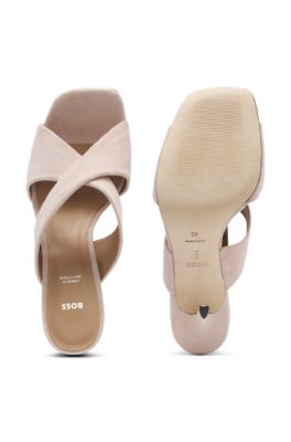 Suede sandals with crossover straps, Pink