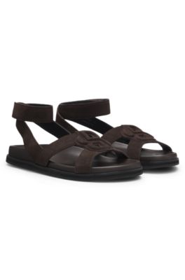 Suede sandals with Double B monogram, Dark Brown