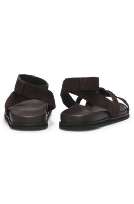 Sandalias de ante con monograma Double&nbsp;B, Marr&oacute;n oscuro
