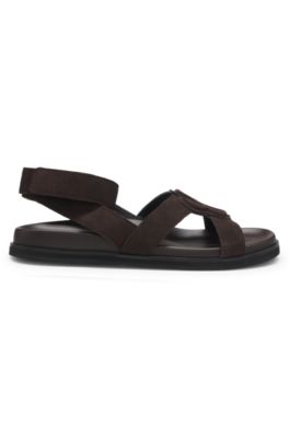 Sandalias de ante con monograma Double&nbsp;B, Marr&oacute;n oscuro