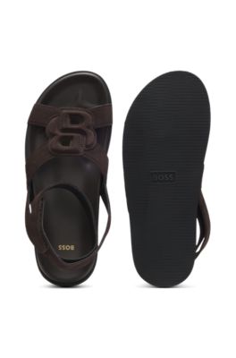 Sandalias de ante con monograma Double&nbsp;B, Marr&oacute;n oscuro