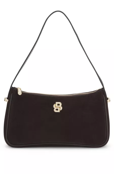 Suede shoulder bag with metallic Double B monogram