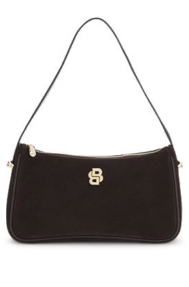 Suede shoulder bag with metallic Double B monogram