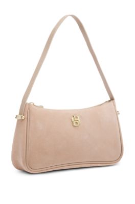 Suede shoulder bag with metallic Double B monogram, Light Red