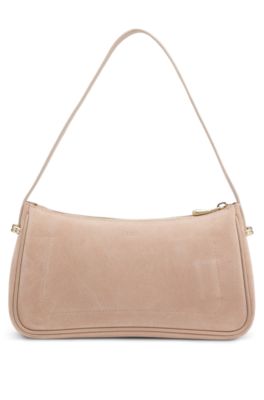 Bolso bandolera de ante con monograma Double&nbsp;B met&aacute;lico, Rojo claro