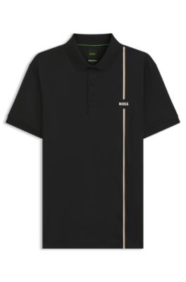 Active quick-dry polo shirt with signature stripe, Black