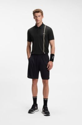 Active quick-dry polo shirt with signature stripe, Black
