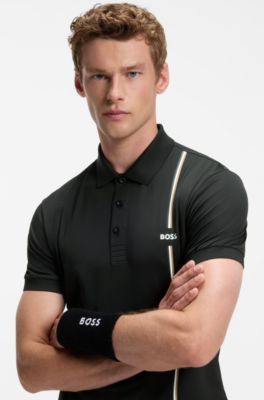 Active quick-dry polo shirt with signature stripe, Black