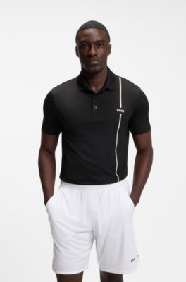 Active polo de secado r&aacute;pido con la raya caracter&iacute;stica de la firma, Negro
