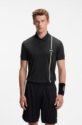 Active quick-dry polo shirt with signature stripe, Black
