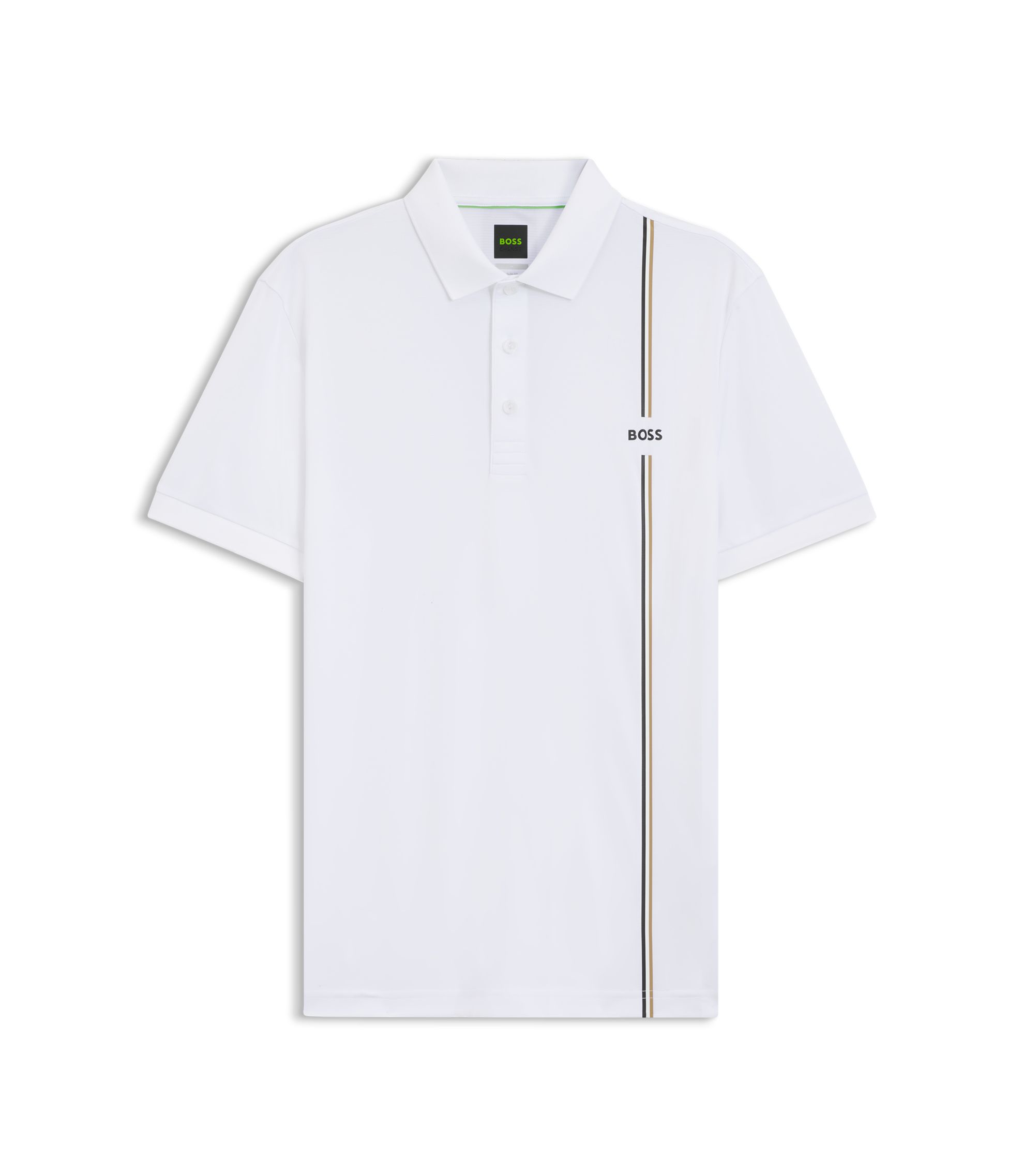 BOSS - Active quick-dry polo shirt with signature stripe - White