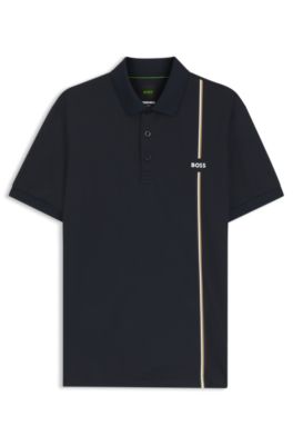 Active quick-dry polo shirt with signature stripe, Dark Blue