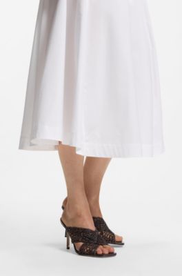 Sandalias de piel con empeine tejido, Marr&oacute;n oscuro