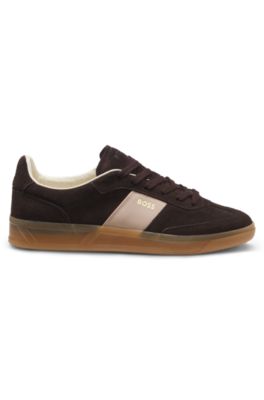 Deportivas de ante con ribetes de piel lisa, Marr&oacute;n oscuro