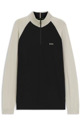Jersey con cuello con cremallera y bloques de color, Negro