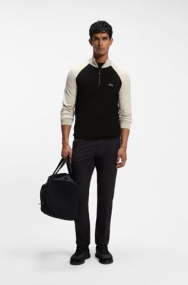 Jersey con cuello con cremallera y bloques de color, Negro
