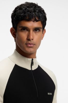 Jersey con cuello con cremallera y bloques de color, Negro