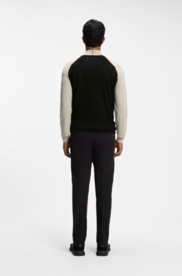 Jersey con cuello con cremallera y bloques de color, Negro
