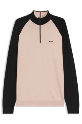 Color-blocked sweater with zipper neck, Light Orange