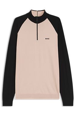 Color-blocked sweater with zipper neck